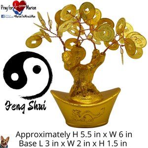Golden 5.5 In Chinese Lucky Coin Tree on Gold Ingot Feng Shui Wealth Prosperity